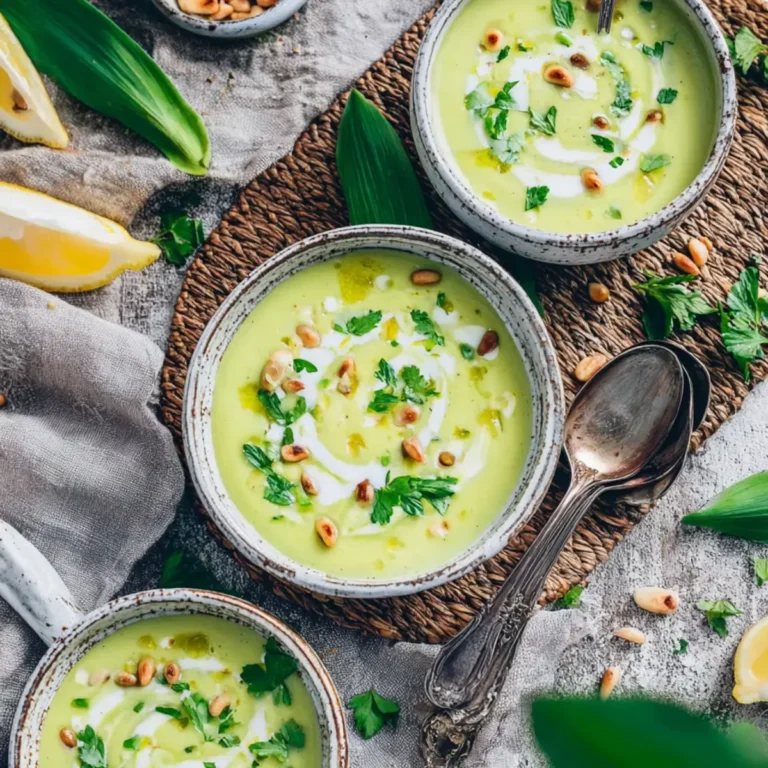 Cremige Kartoffel Bärlauchsuppe mit Pinienkernen