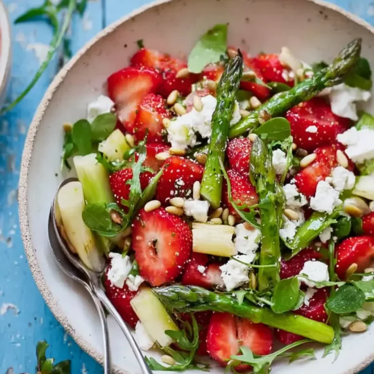 Erdbeer Spargel Salat mit Feta und Pinienkernen