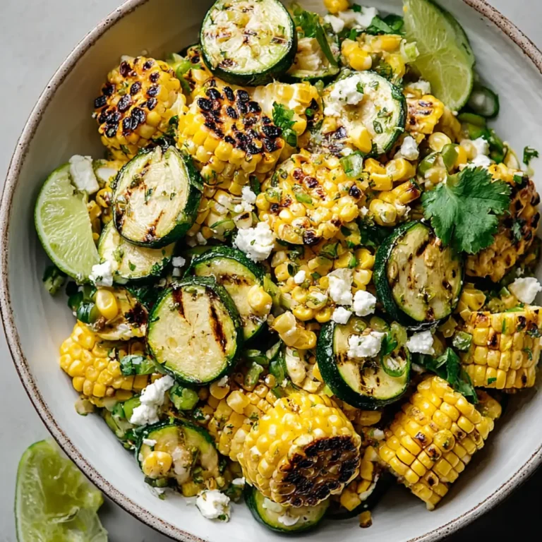 Gegrillter Mais Zucchini Salat mit Limetten Vinaigrette