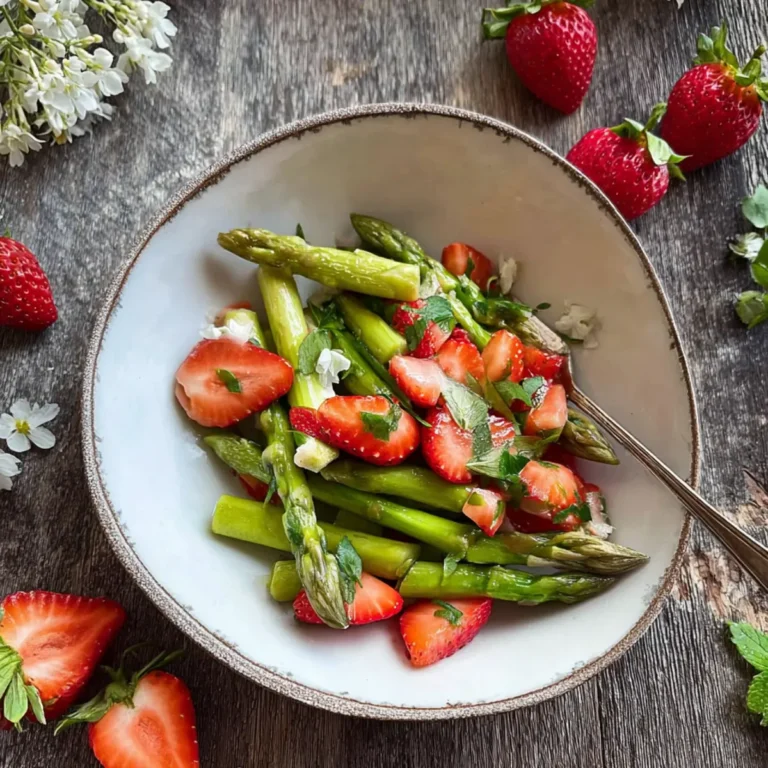 Grüner Spargel Salat mit Erdbeeren