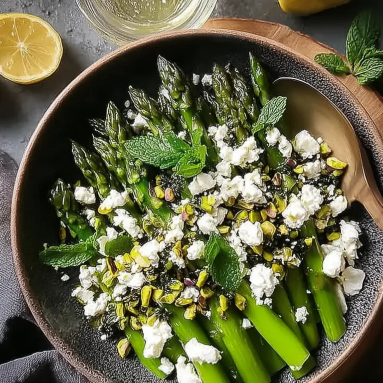 Grüner Spargel Salat mit Pistazien und Feta
