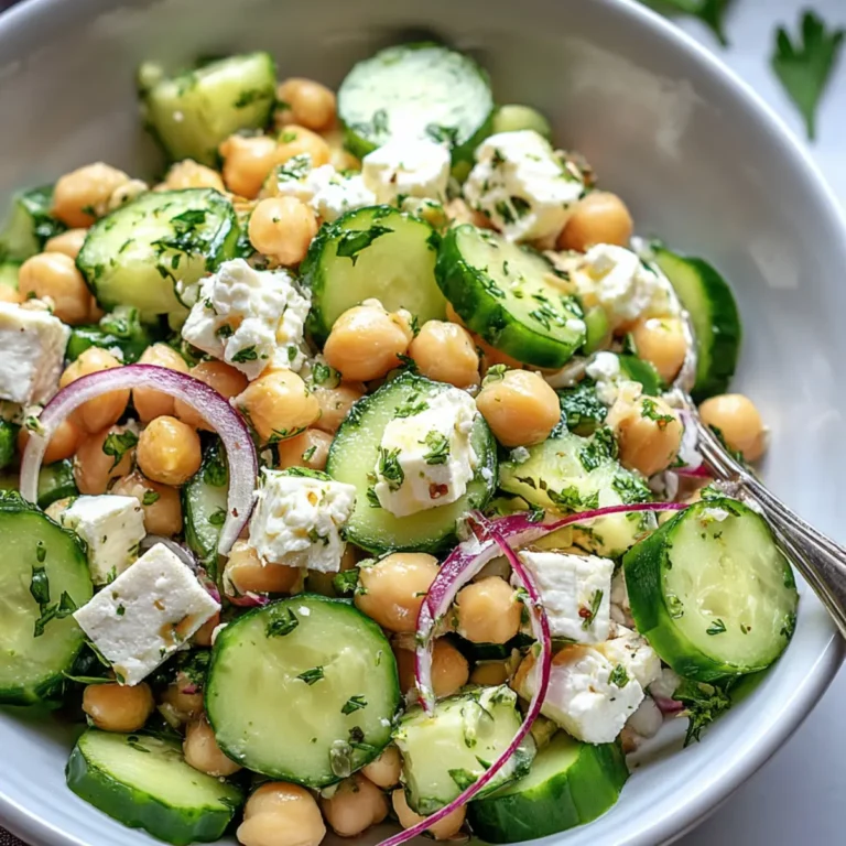 Gurkensalat mit Feta und Kichererbsen