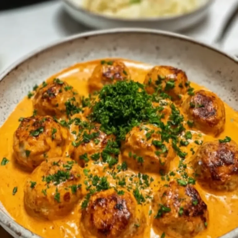 Hähnchenfleischbällchen in cremiger Paprikasauce