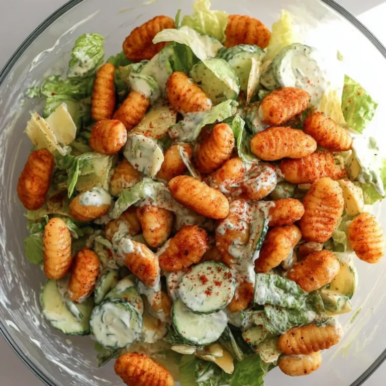 Knuspriger Gnocchi Salat mit Joghurt Dressing