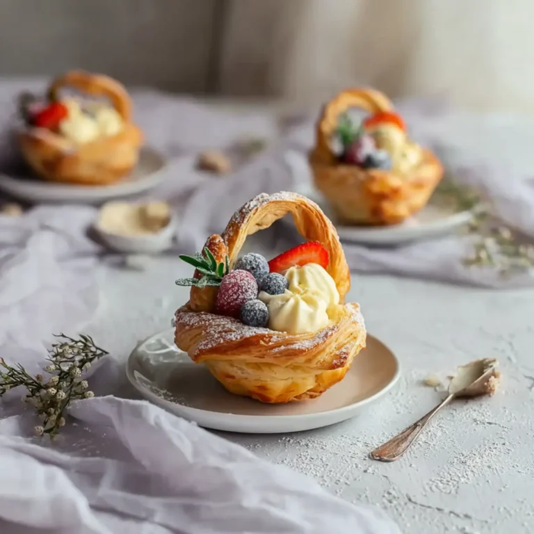 Osterkörbchen aus Blätterteig mit Vanillecreme