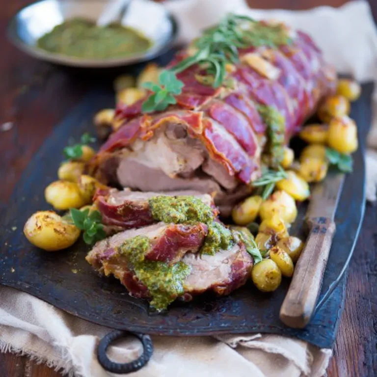 Schweinebraten im Kräuter Schinken Mantel