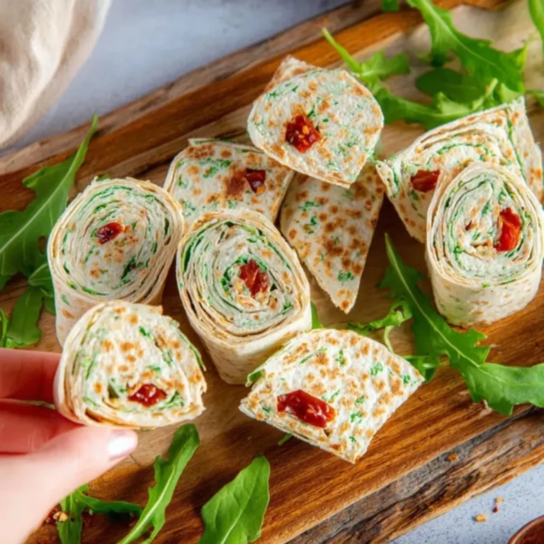 Vegetarische Wrap-Röllchen mit Rucola und Tomaten