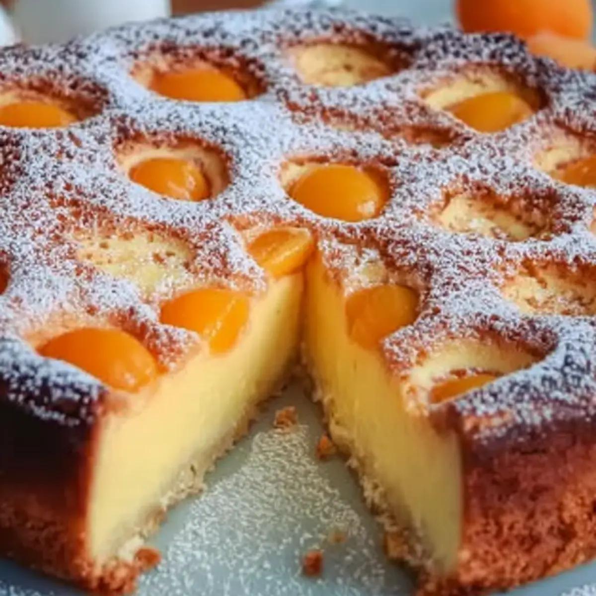 Aprikosenkuchen mit Vanillepudding