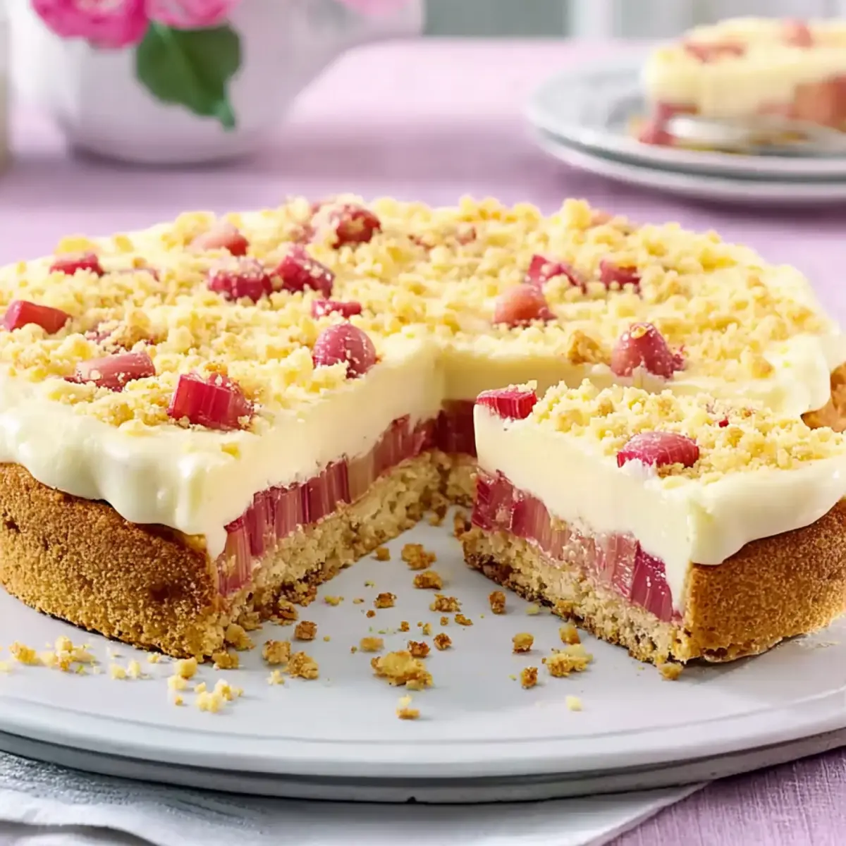 Creme Kuchen mit Rhabarber