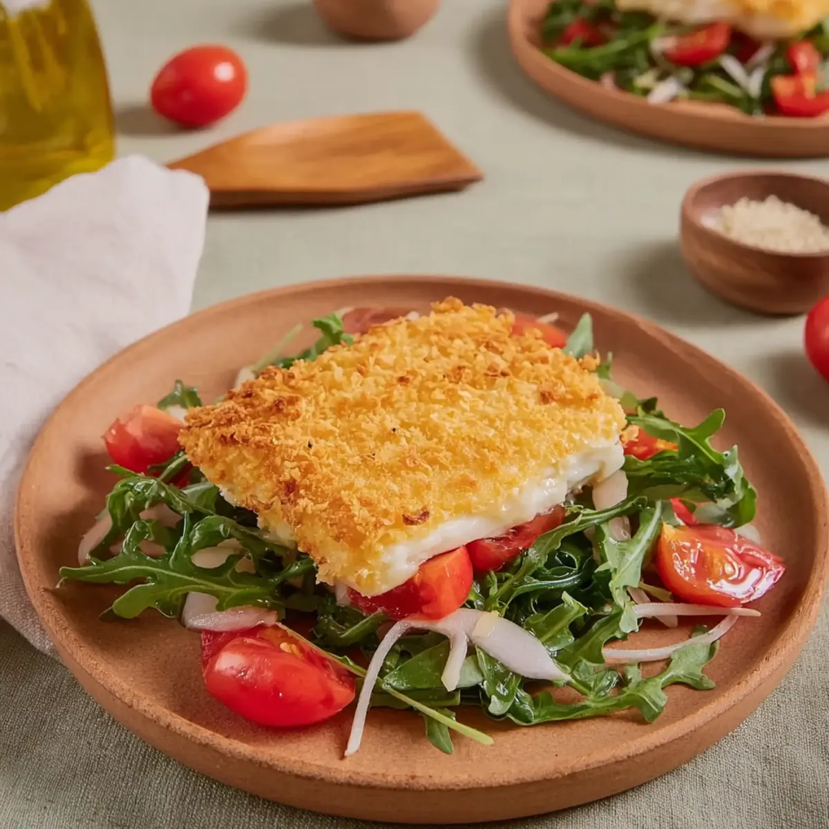 Gebackener Feta auf Rucolasalat