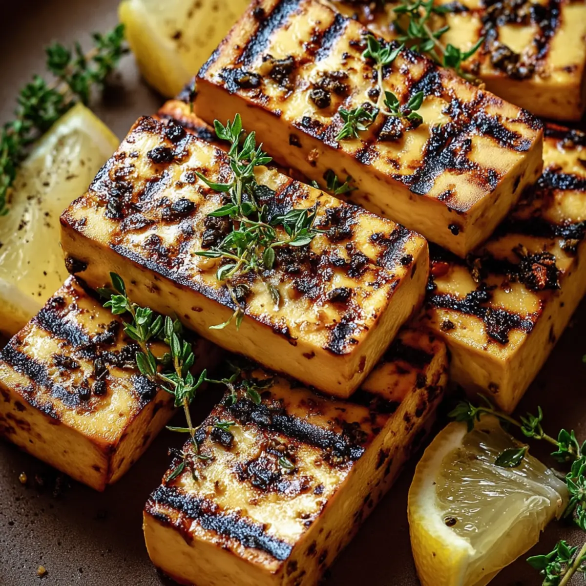 Griechischer gegrillter Tofu mit Zitrone und Thymian