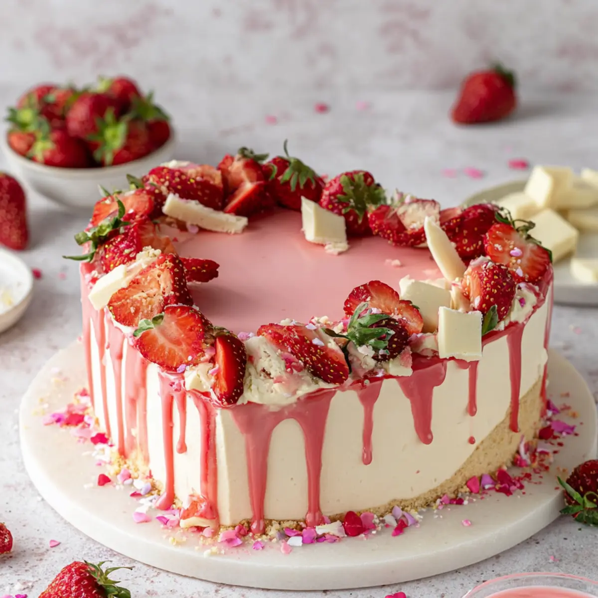 Herztorte mit Erdbeeren und weißer Schokolade