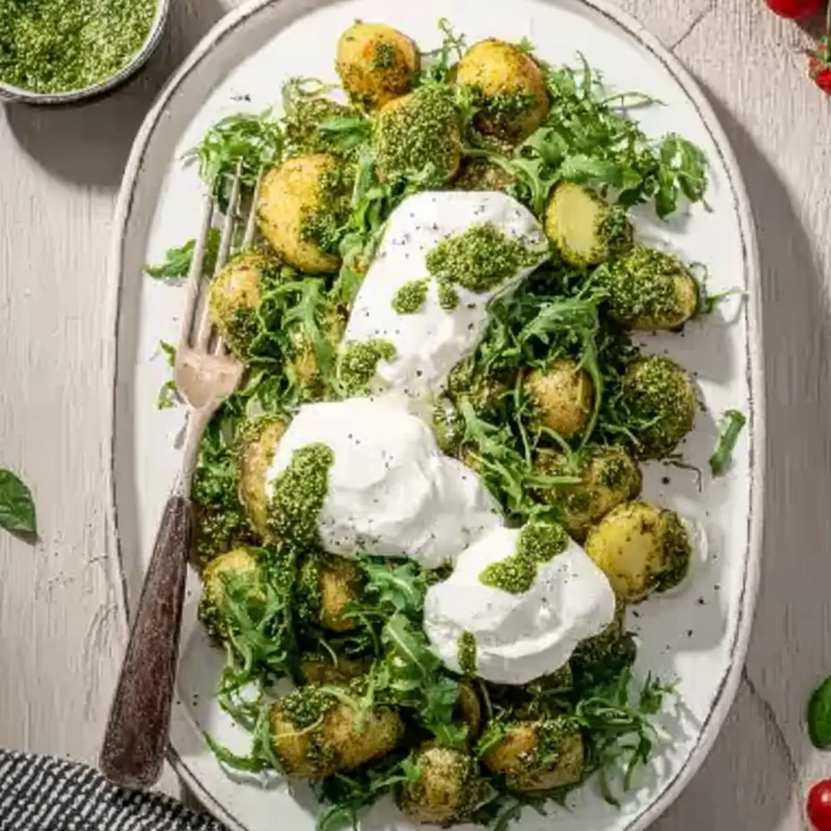 Kartoffelsalat mit Pesto und Burrata