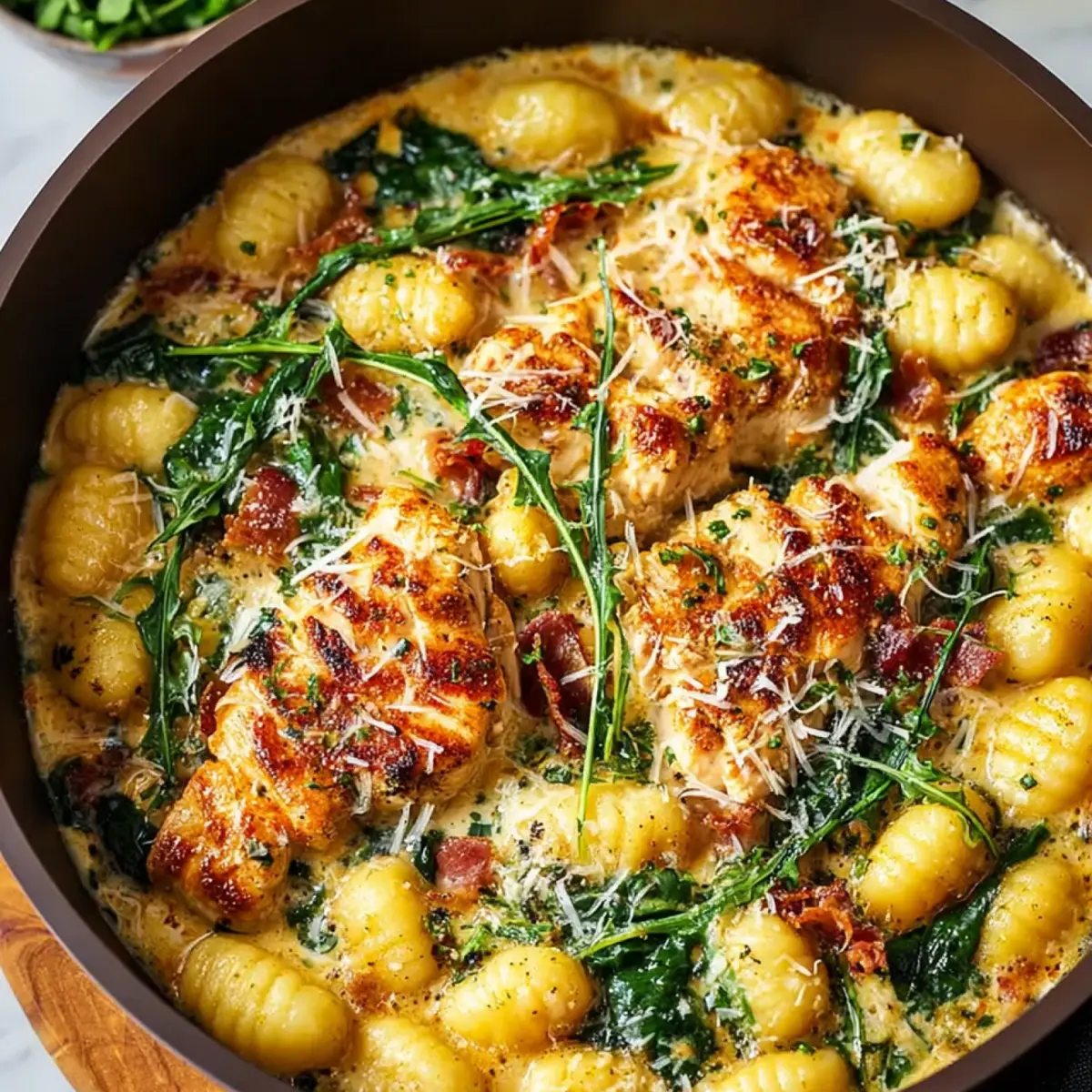 Knoblauch Hähnchen Gnocchi aus der Pfanne
