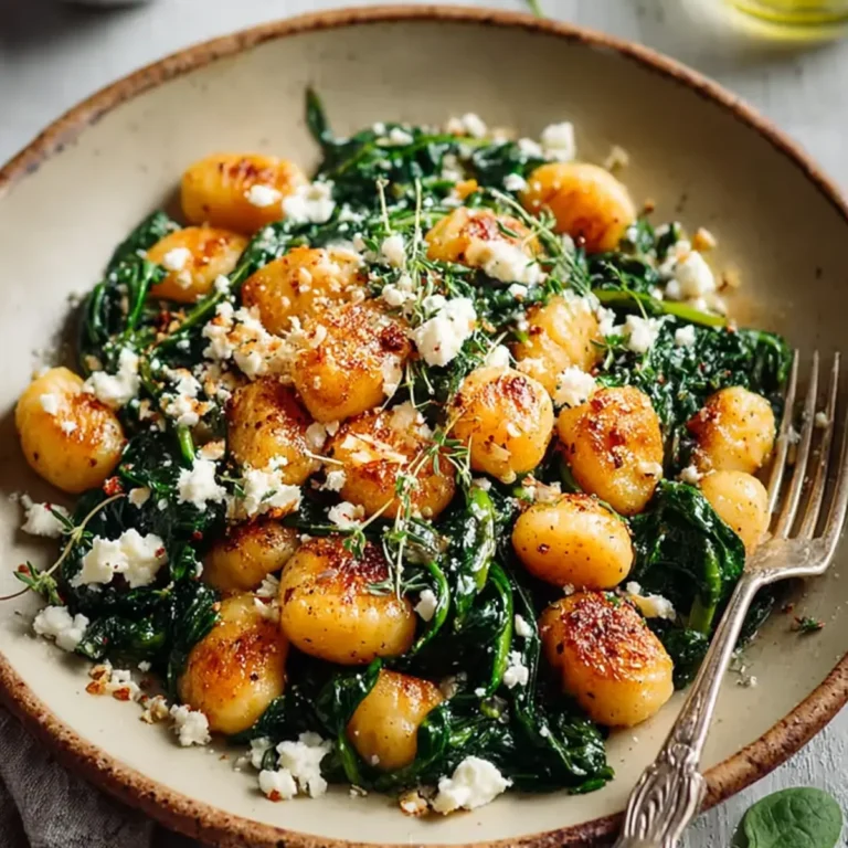 Knusprige Gnocchi mit Spinat und Feta