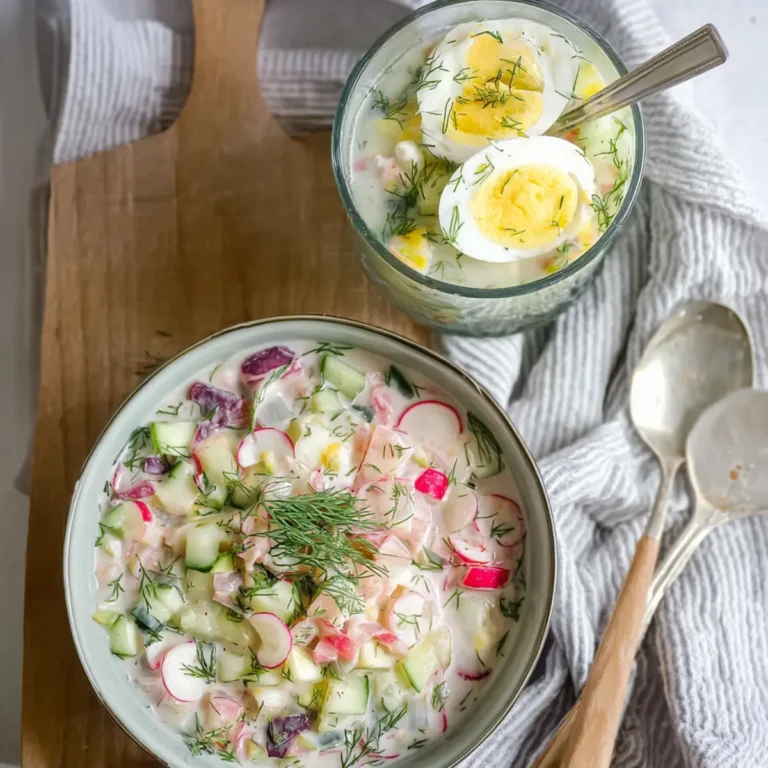 Okroschka mit Radieschen, Ei und Dill