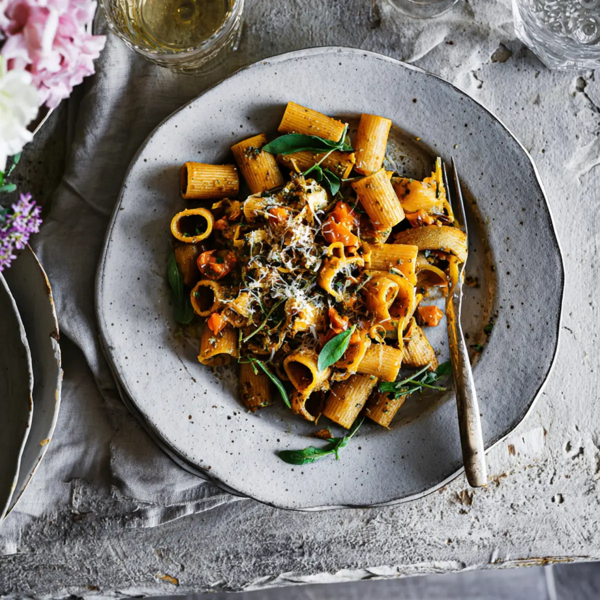 Orangen Tomaten Pesto Pasta