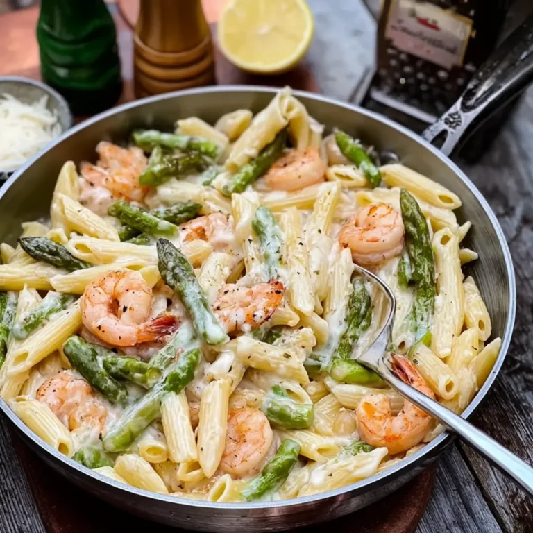 Pasta mit grünem Spargel und Garnelen