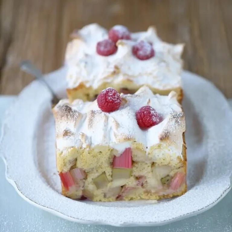 Rhabarberkuchen mit Baiserhaube vom Blech