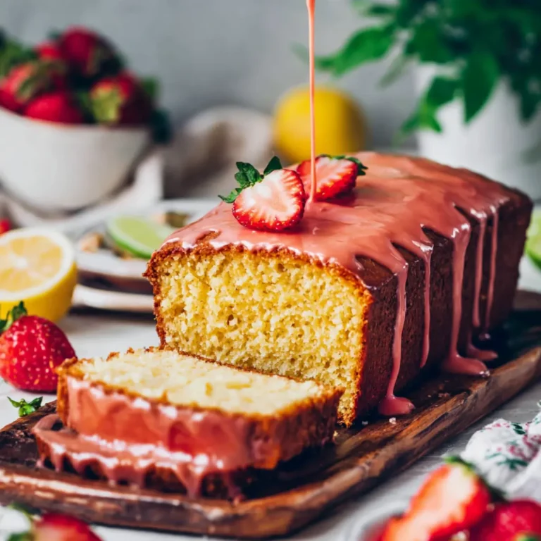 Veganer Zitronenkuchen mit Erdbeeren Glasur