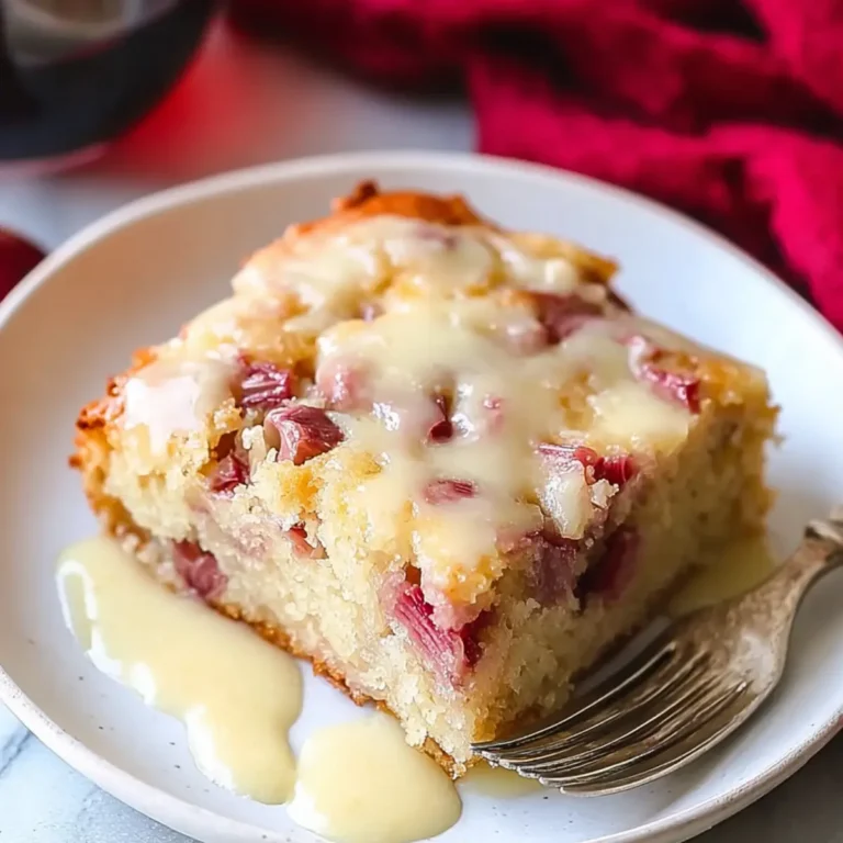 Warmer Rhabarberkuchen mit Buttersauce