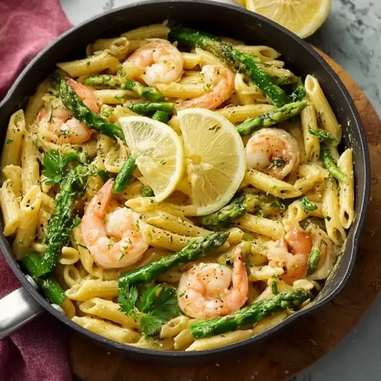 Zitronen Spargel Pasta mit Garnelen