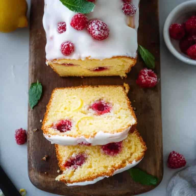 Zitronenkuchen mit Himbeeren