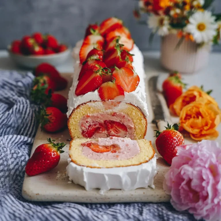 Biskuitrolle mit Erdbeeren