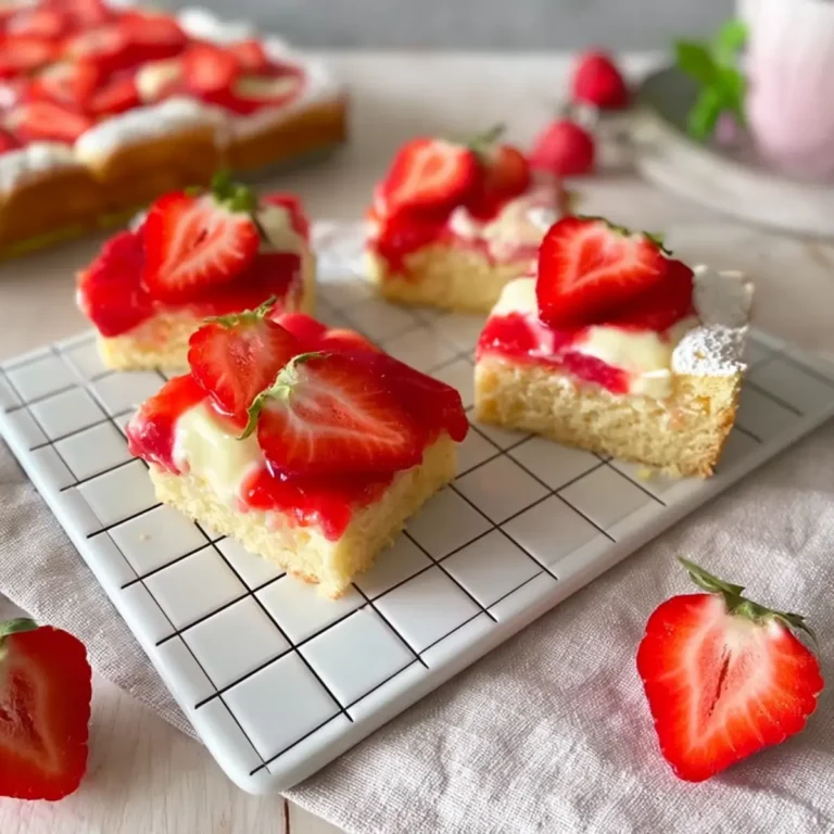 Erdbeerkuchen mit Pudding vom Blech