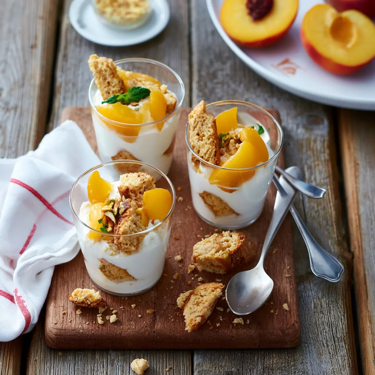Joghurt Cantuccini Dessert mit Pfirsichen