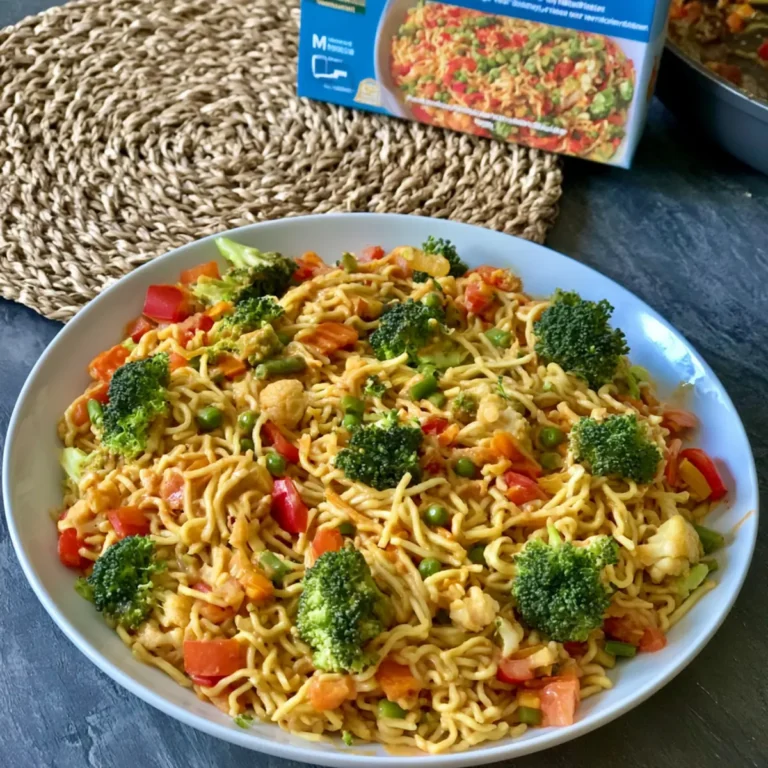 Mie Nudeln mit Erdnusssauce und Gemüse