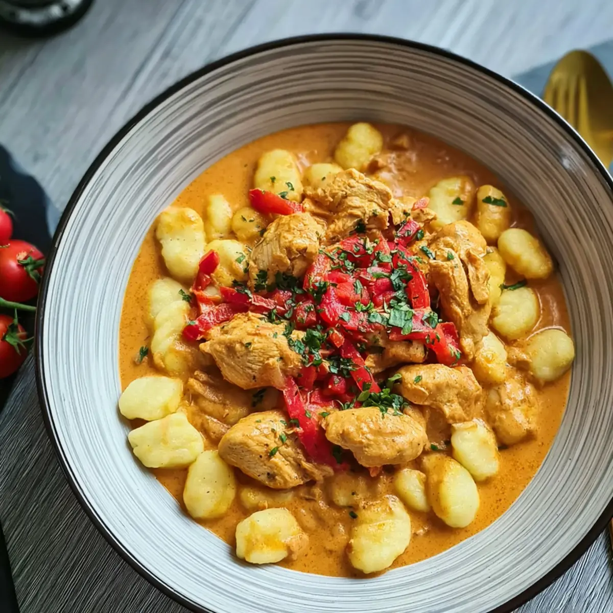 Paprika Sahne Hähnchen mit Gnocchi