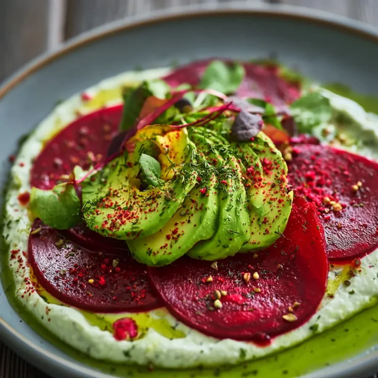 Rote Bete Carpaccio auf Avocadocreme