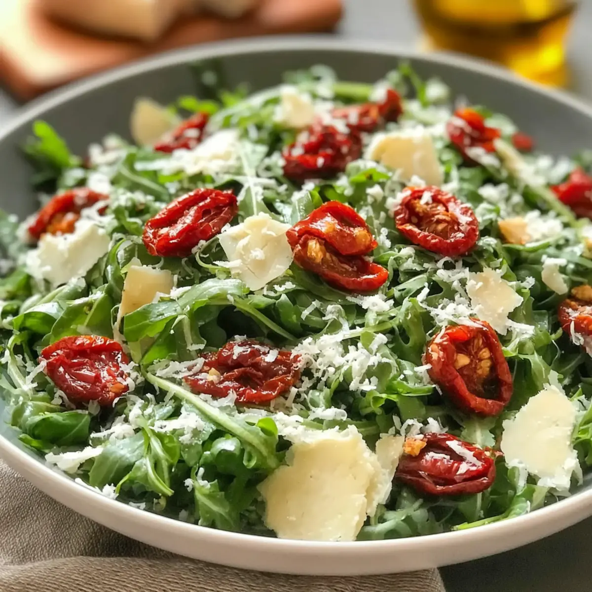Rucola Salat mit getrockneten Tomaten und Parmesan