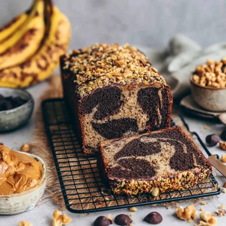 Veganes Marmor Bananenbrot mit Erdnussbutter