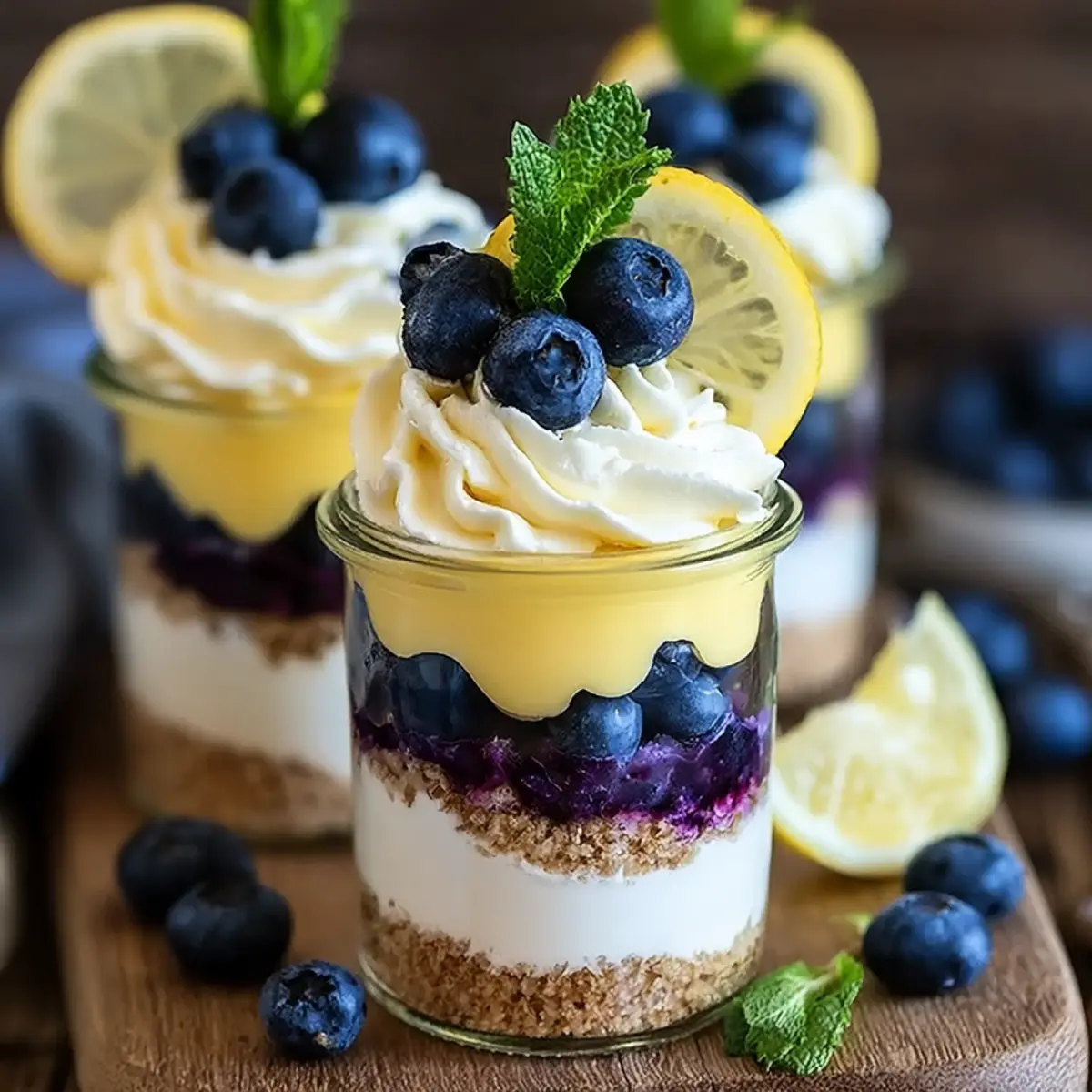 Zitronen Blaubeer Cheesecake im Glas