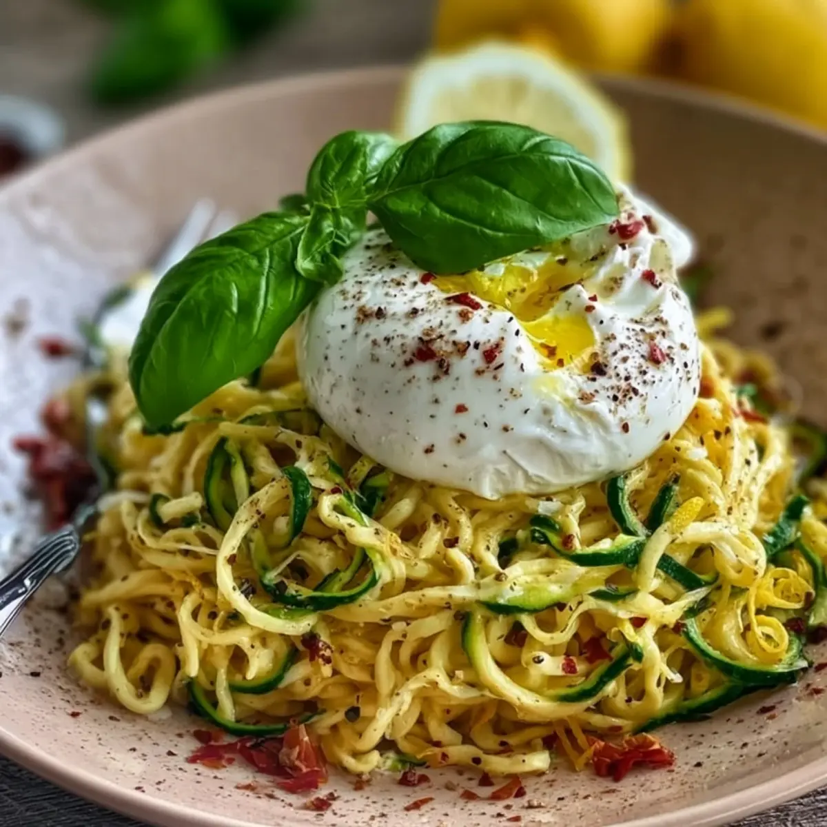 Zitronen Zucchini Pasta mit Burrata