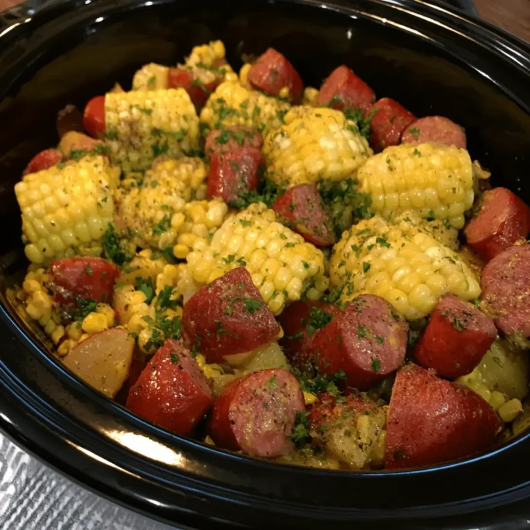 Crockpot Buttery Beef Sausage with Corn and Red Potatoes