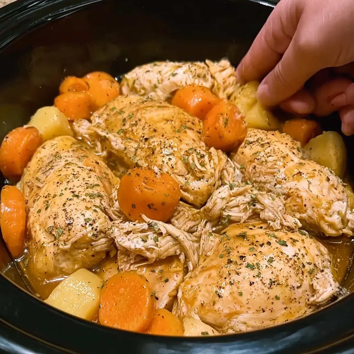 Crockpot Honey Ranch Chicken, Baby Carrots & Buttery Potatoes