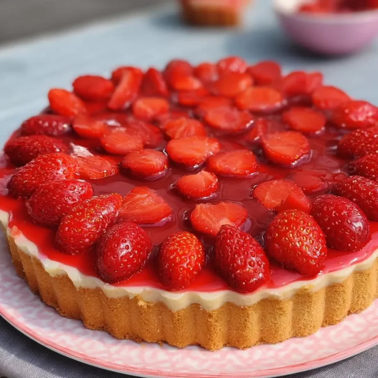 Erdbeerkuchen mit Pudding und Biskuitboden
