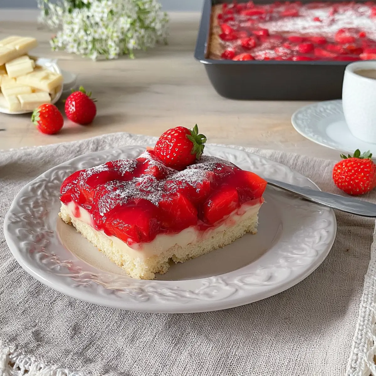 Erdbeerkuchen vom Blech mit Puddingcreme