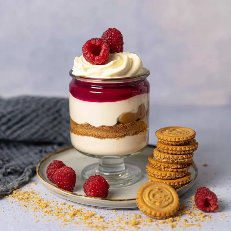 Lotus Dessert im Glas mit Himbeeren