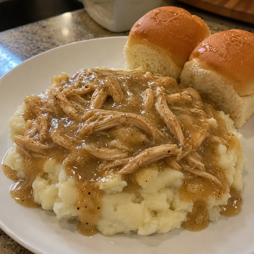 Slow Cooker Chicken and Gravy over Mashed Potatoes (3)