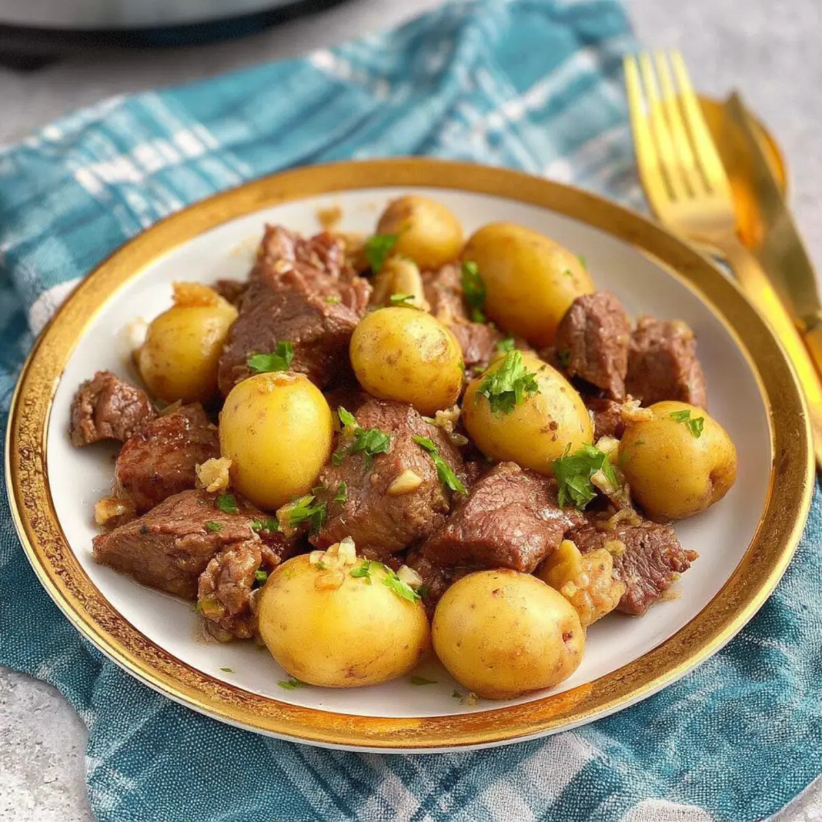 Slow Cooker Garlic Butter Steak & Baby Potatoes