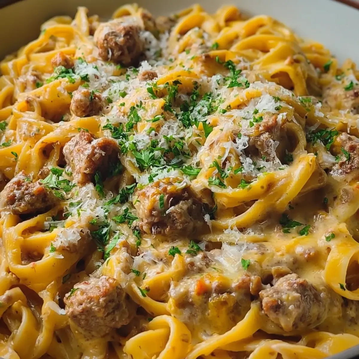 Ultimate Creamy Cheesy Beef Fettuccine