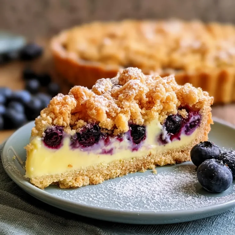 Blaubeerkuchen mit Pudding und Streusel
