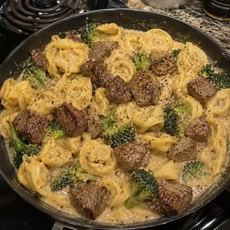 Creamy Garlic Parmesan Steak Bites Tortellini with Broccoli