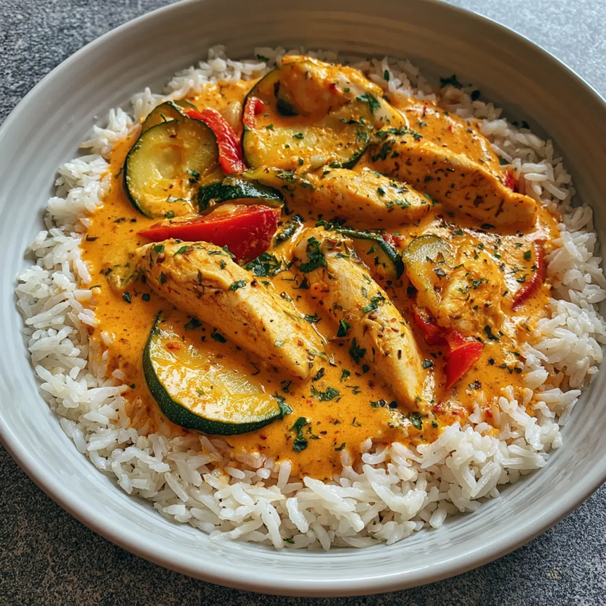 Cremiges Paprika Zucchini Hähnchen