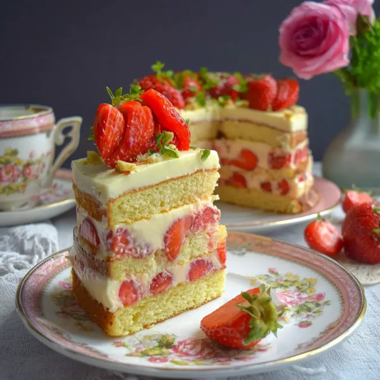 Erdbeerkuchen mit Pudding Creme und Biskuitboden