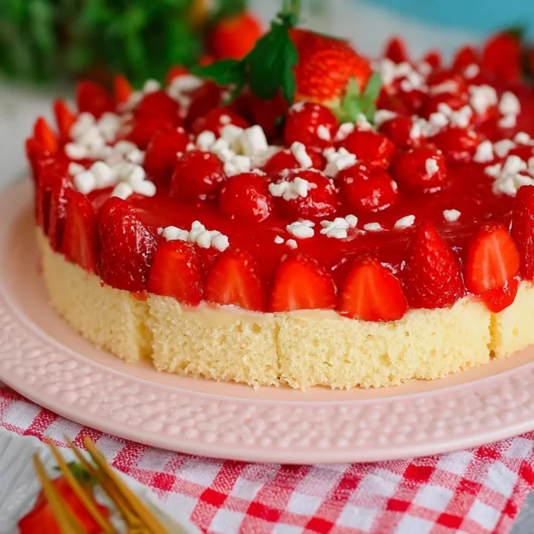 Erdbeerkuchen mit Pudding aus Biskuitteig